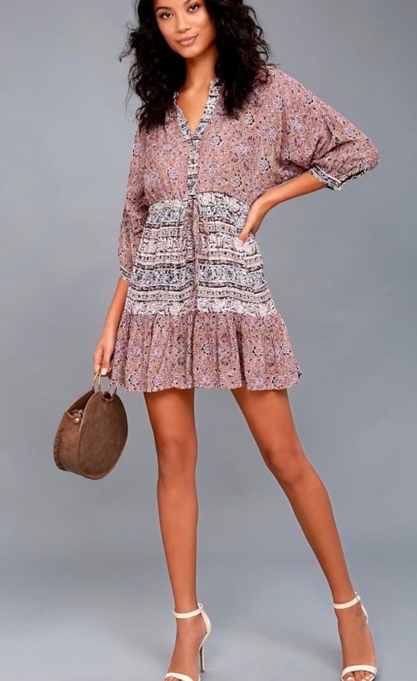Billabong Paisley Babydoll Tiered Skirt Mini Dress size XS